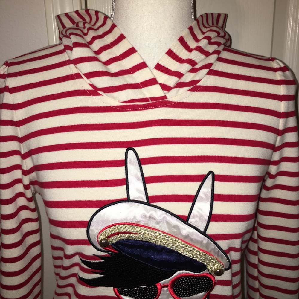 Five Plus Sequin Embroidered Rabbit Striped Hoodie - Picture 2 of 8